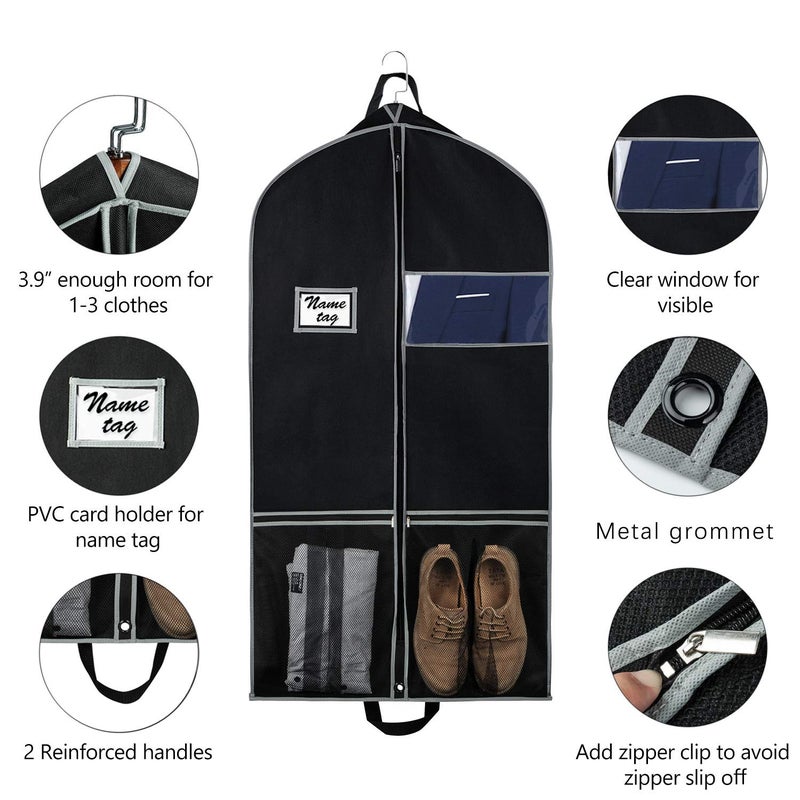 Zilink Garment Bags Suit Bag for Travel and Storage 43 inches Gusseted Suit Cover Protector for Closet with 2 Large Pockets and 2 Carry Handles for Suit Coat, Dress, Set of 2 - Image 4